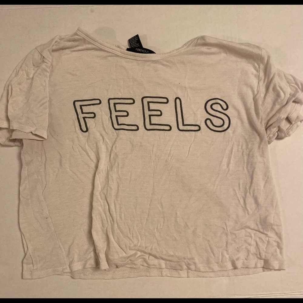 FOREVER 21 White FEELS Graphic Tee Crop Top